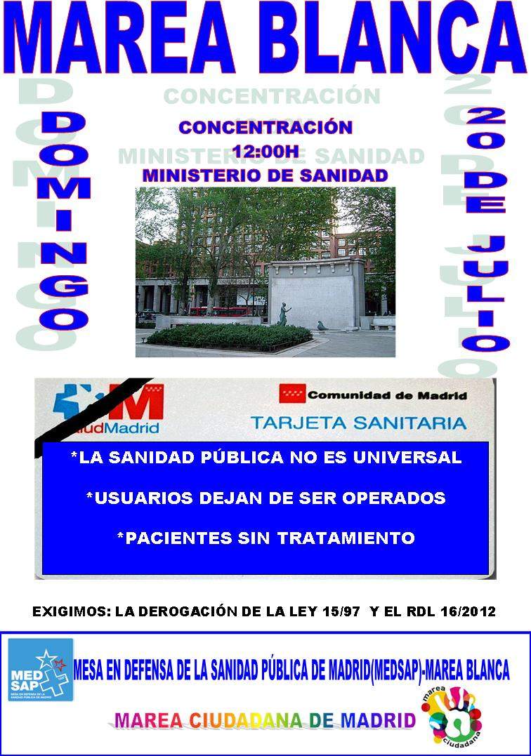 20J: la Marea Blanca se concentrará ante al Ministerio de Sanidad