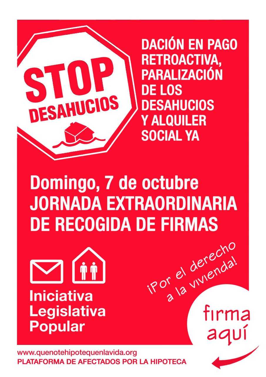 7 de octubre: las asociaciones vecinales participan en la recogida de firmas por la dación en pago
