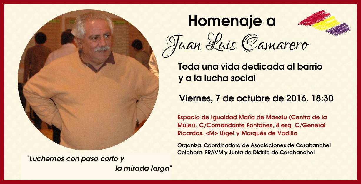 Carabanchel rinde homenaje a Juan Luis Camarero, referente del movimiento vecinal