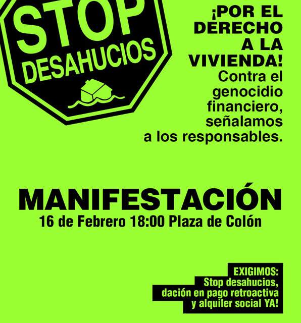 El #16F salimos a la calle para exigir la paralización de los desahucios