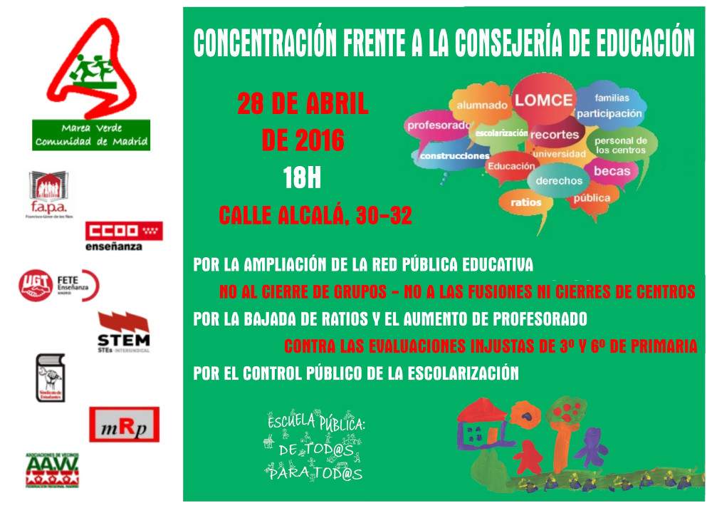 El 28A salimos a la calle a protestar contra el deterioro de la escuela pública