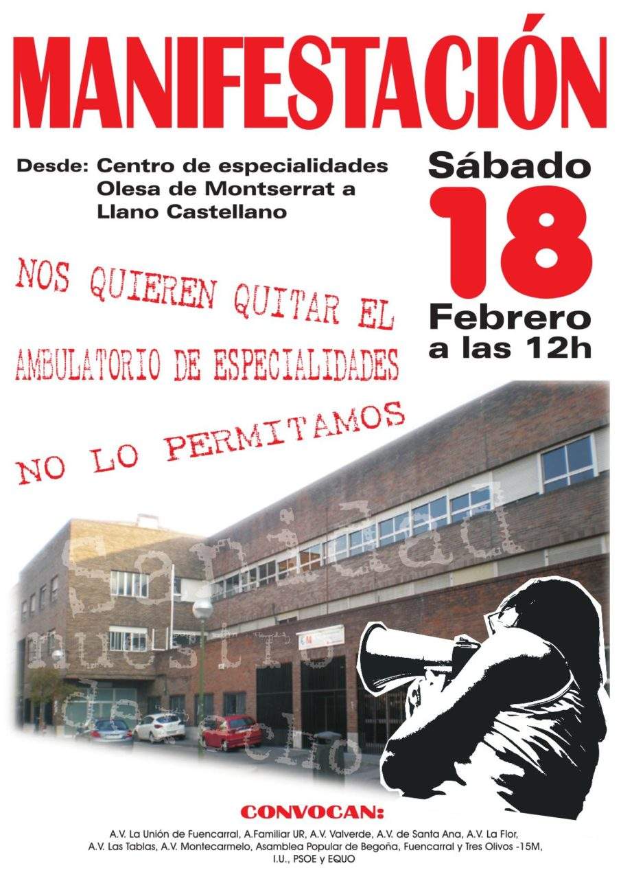 Fuencarral saldrá a la calle el sábado contra el cierre de su centro de especialidades