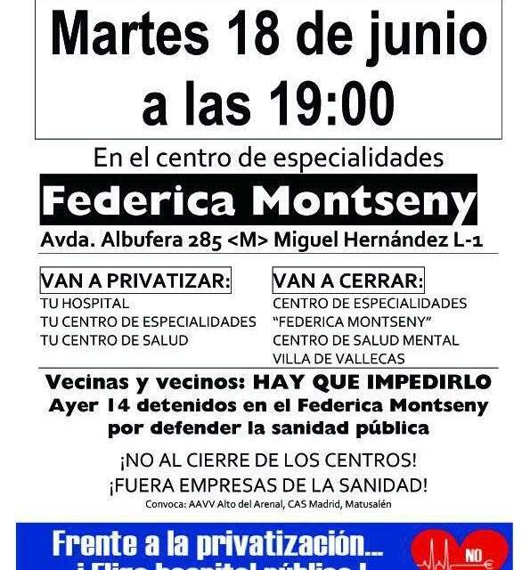 La FRAVM condena la represión ejercida sobre las vecinas y vecinos encerrados en el centro de salud Federica Montseny