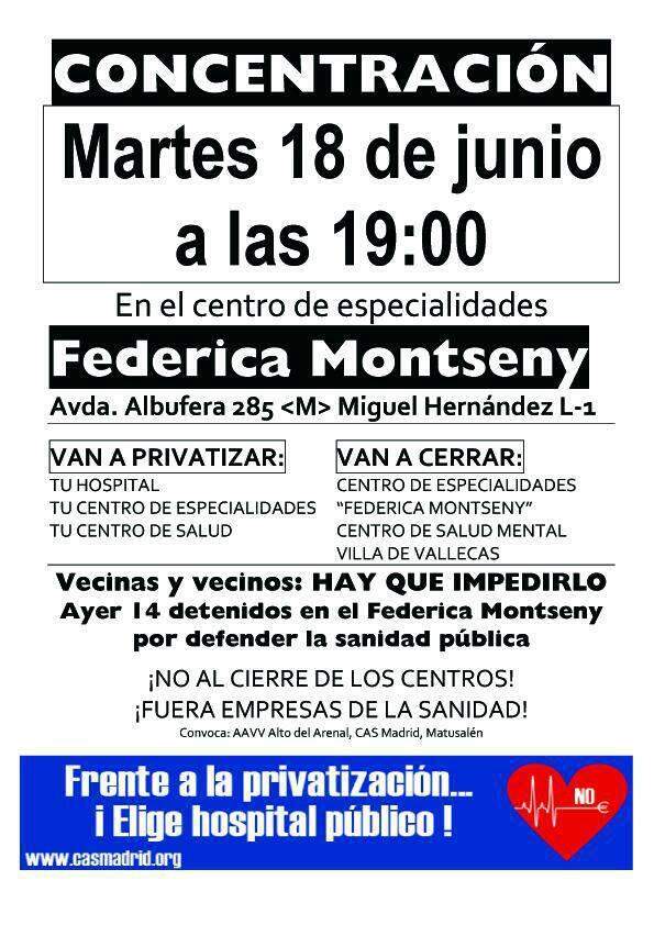 La FRAVM condena la represión ejercida sobre las vecinas y vecinos encerrados en el centro de salud Federica Montseny