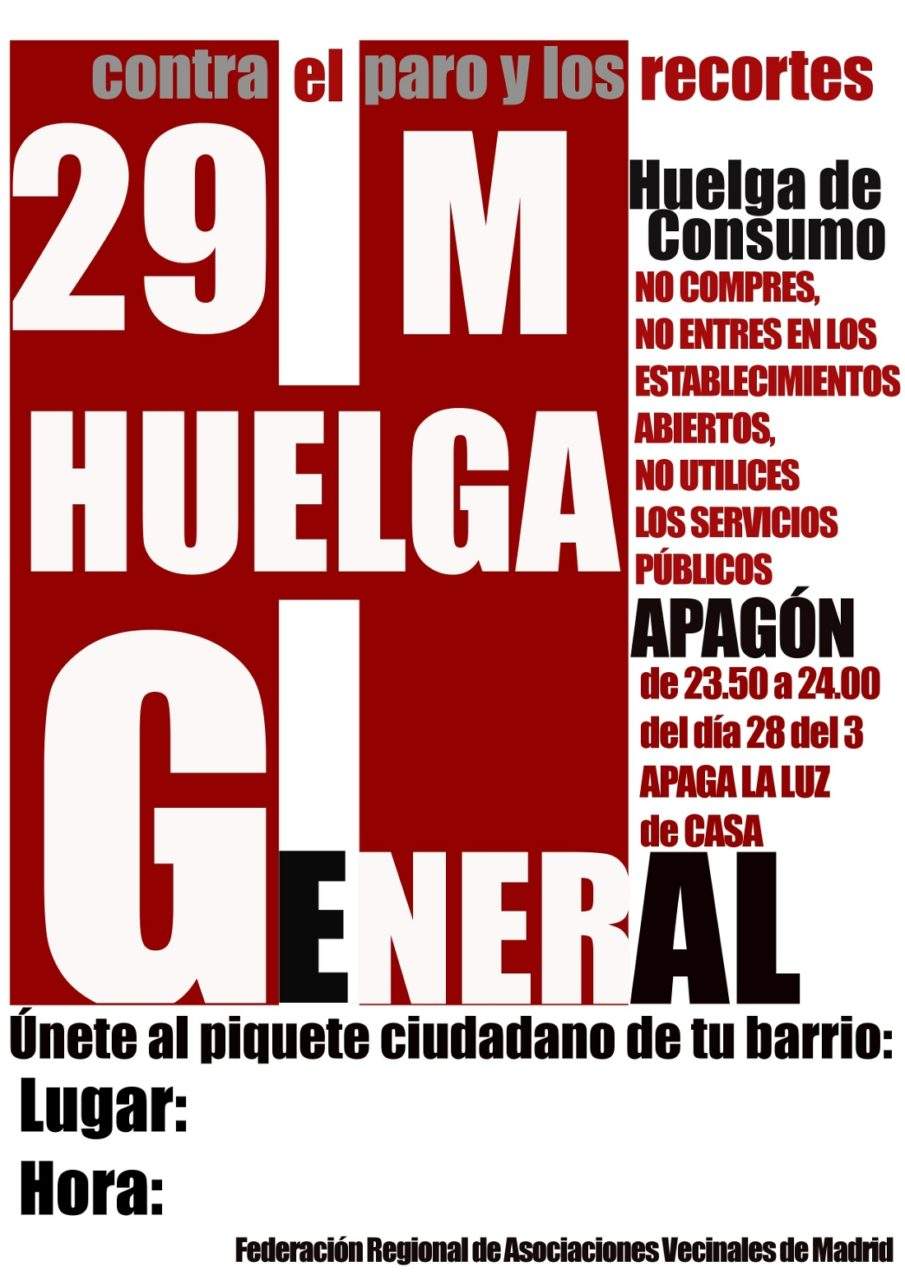 La FRAVM llama a la huelga social y a la movilización ciudadana el 29M