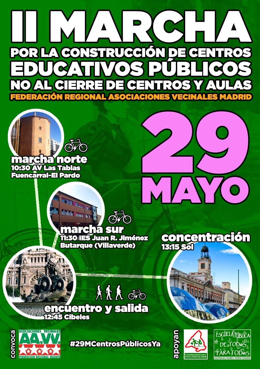 La FRAVM reclama la construcción de al menos 50 nuevos centros escolares para frenar la masificación