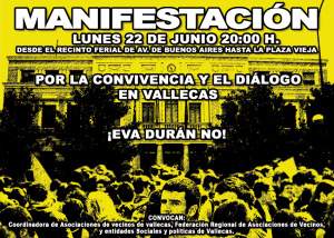 Lunes 22-J: las asociaciones vecinales se manifiestan por la convivencia y el diálogo en Vallecas