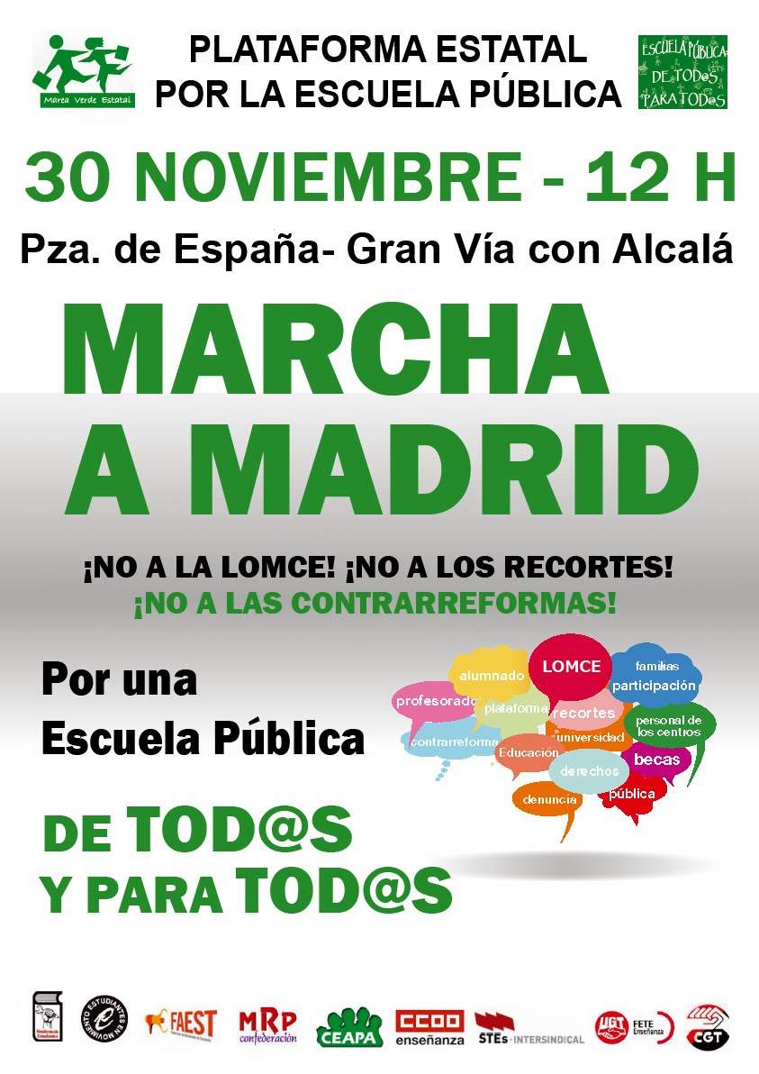 Madrid recibe el 30-N la marcha estatal por la escuela pública