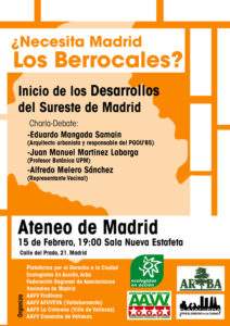Cartel de debate sobre Los Berrocales en el Ateneo de Madrid