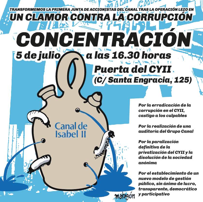5-J: manifestación ante la junta de accionistas del Canal para pedir un modelo de gestión pública que sirva de freno a la corrupción