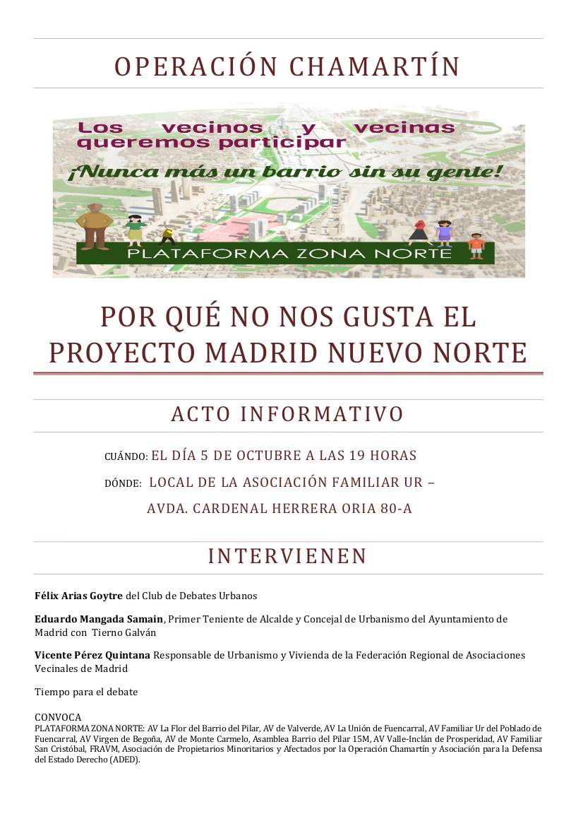 Cartel acto informativo Madrid Nuevo Norte