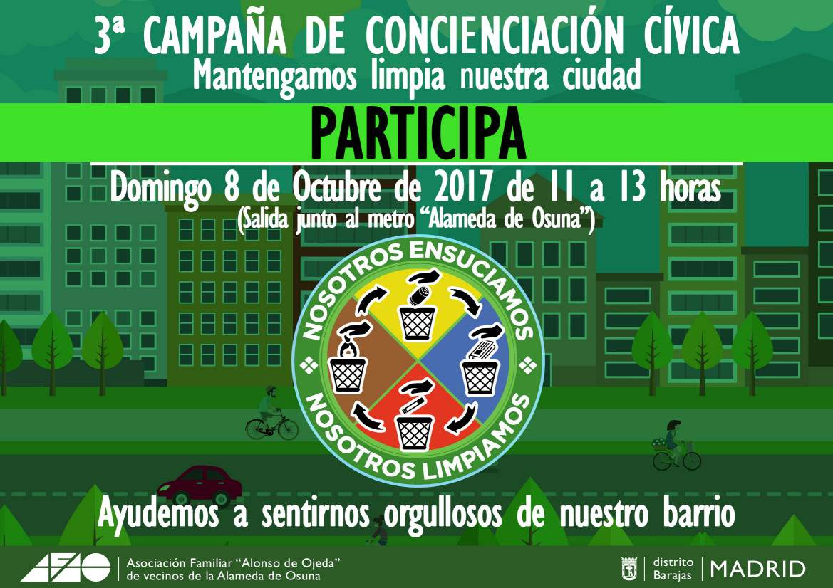 Por tercera vez, la vecindad de Alameda de Osuna sale a la calle para limpiar el barrio
