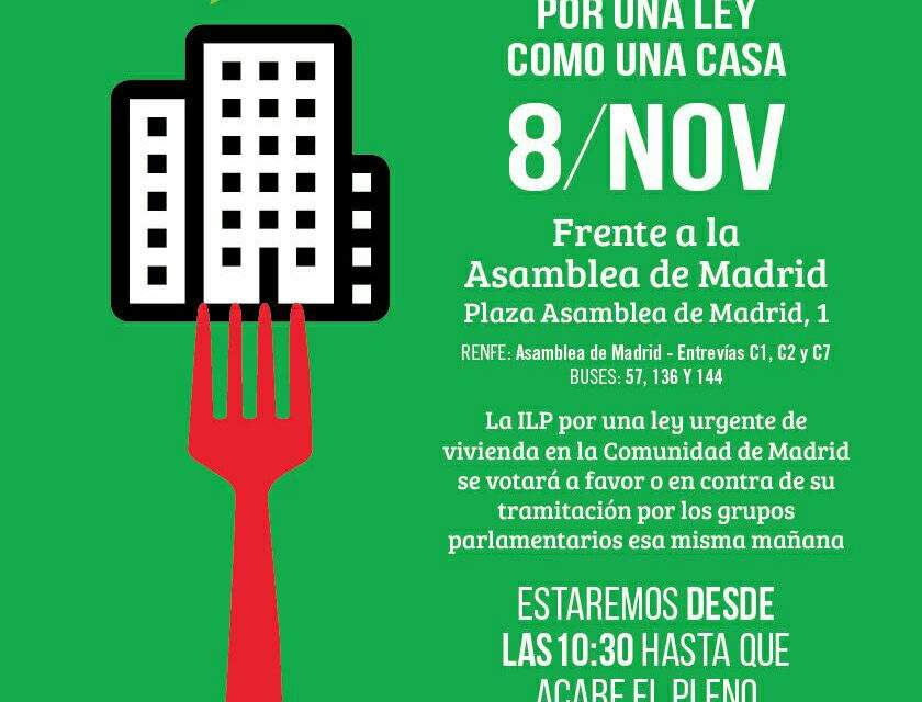 La Asamblea de Madrid lleva al pleno del 8 de noviembre la ILP por el derecho a la vivienda
