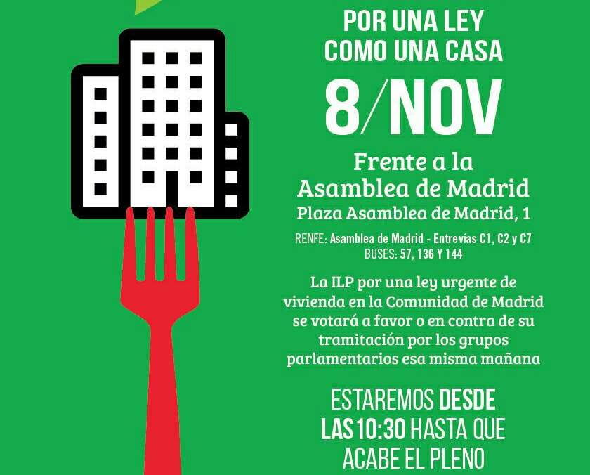 La Asamblea de Madrid lleva al pleno del 8 de noviembre la ILP por el derecho a la vivienda