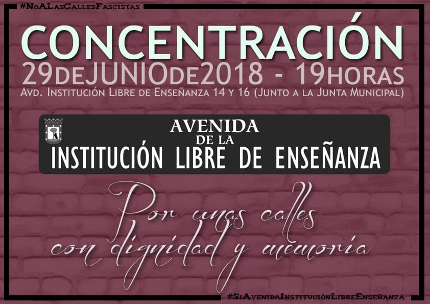 Una manifestación vecinal defenderá el nombre de la avenida Institución Libre de Enseñanza
