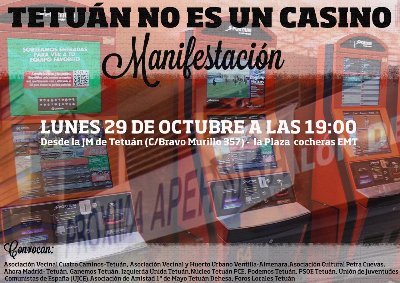 El 29-O, Día Mundial Sin Juegos de Azar, nos manifestamos contra la proliferación de las casas de apuestas en nuestros barrios