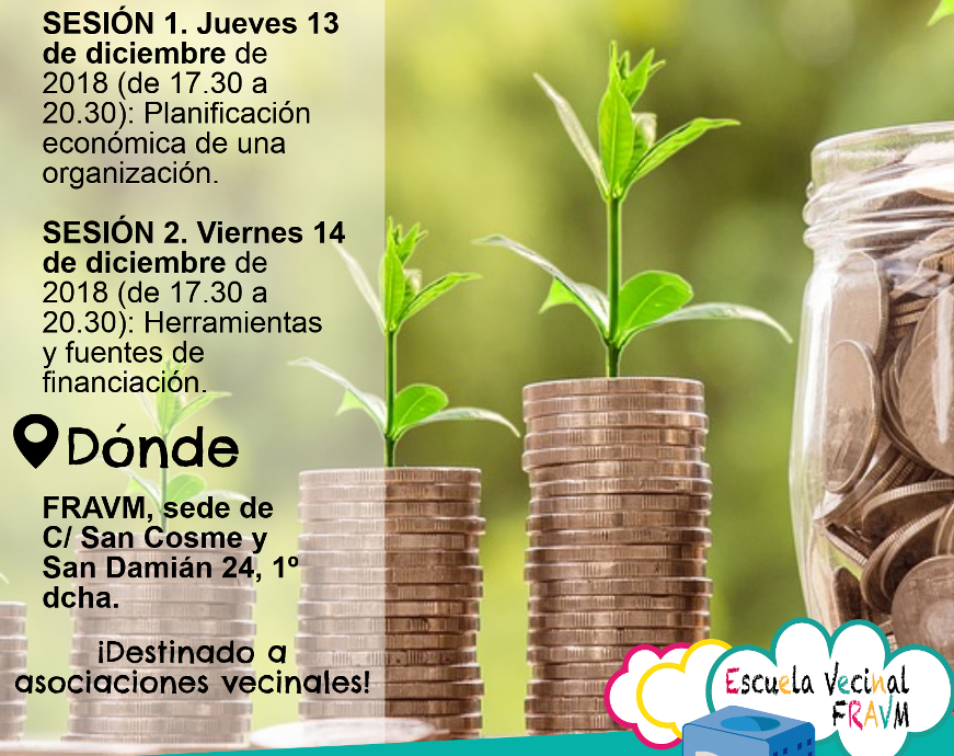 Nuevo taller de la Escuela Vecinal: planificación económica, herramientas y fuentes de financiación para asociaciones vecinales