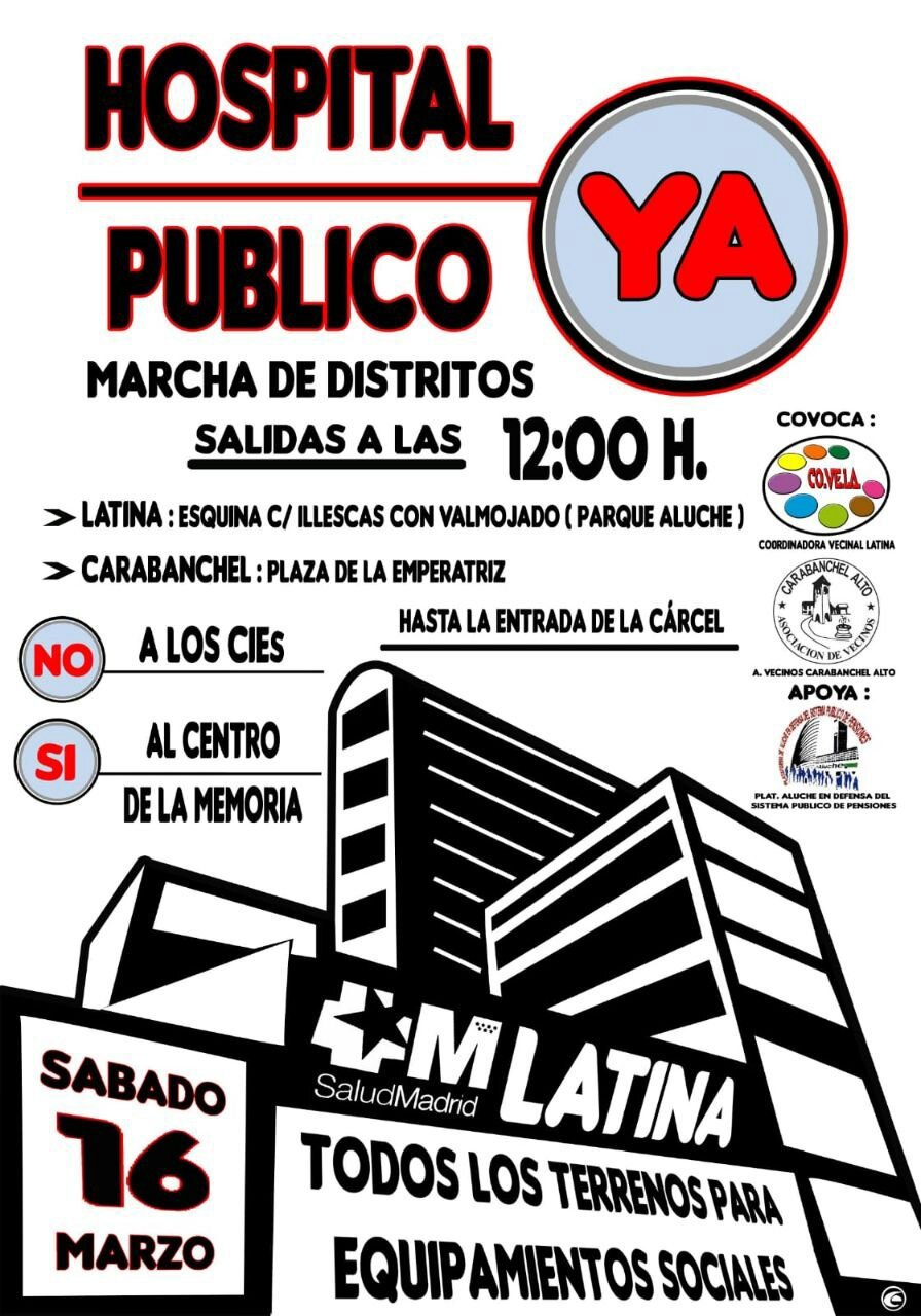 Cartel manifestación hospital en terrenos carcel de Carabanchel