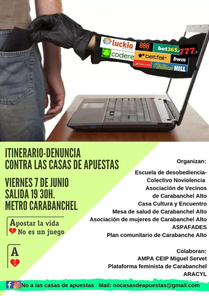 Paseo contra las casas de apuestas Carabanchel cartel