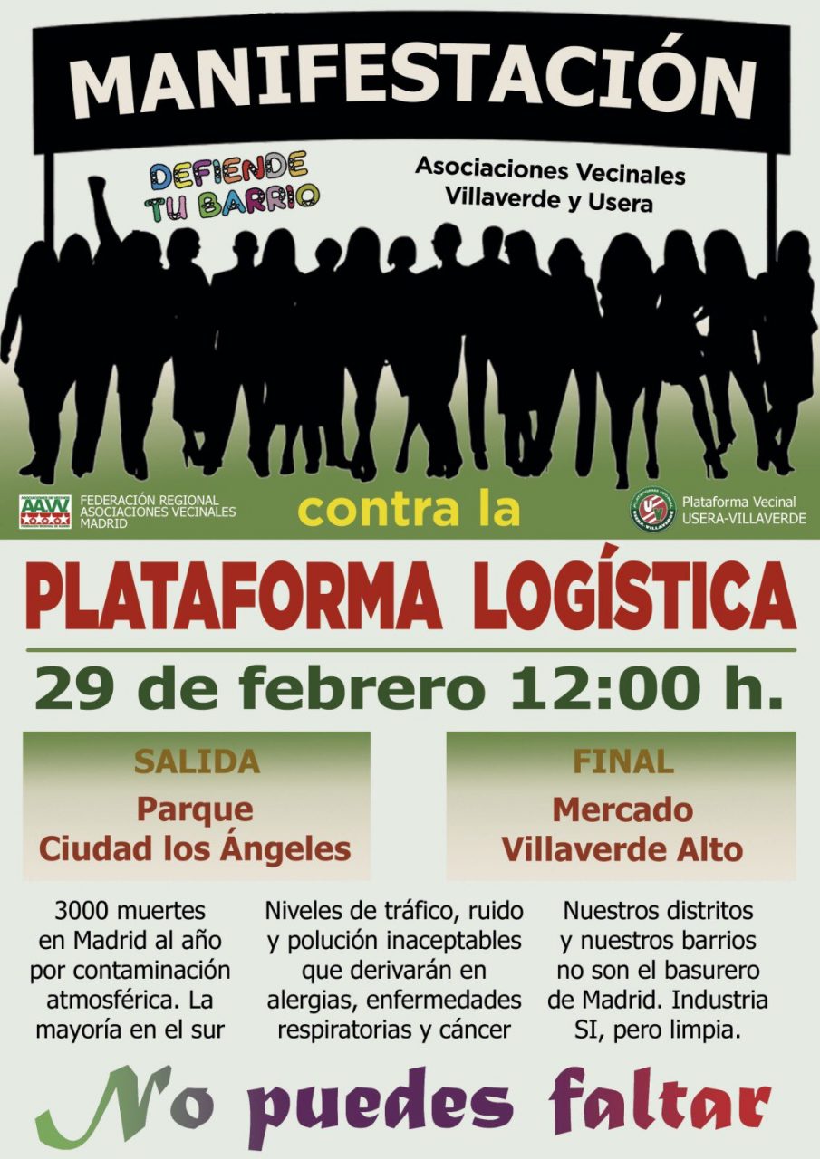 Cartel manifestación contra la Planta Logística Villaverde