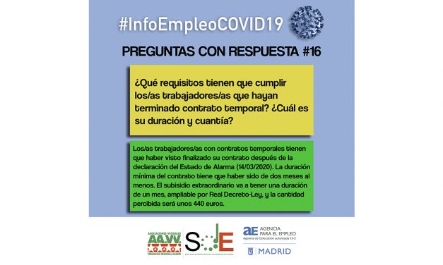 Segunda entrega de #InfoEmpleoCOVID-19: respuestas a dudas habituales en el periodo de crisis sanitaria
