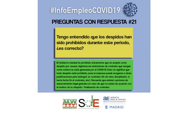 Segunda entrega de #InfoEmpleoCOVID-19: respuestas a dudas habituales en el periodo de crisis sanitaria