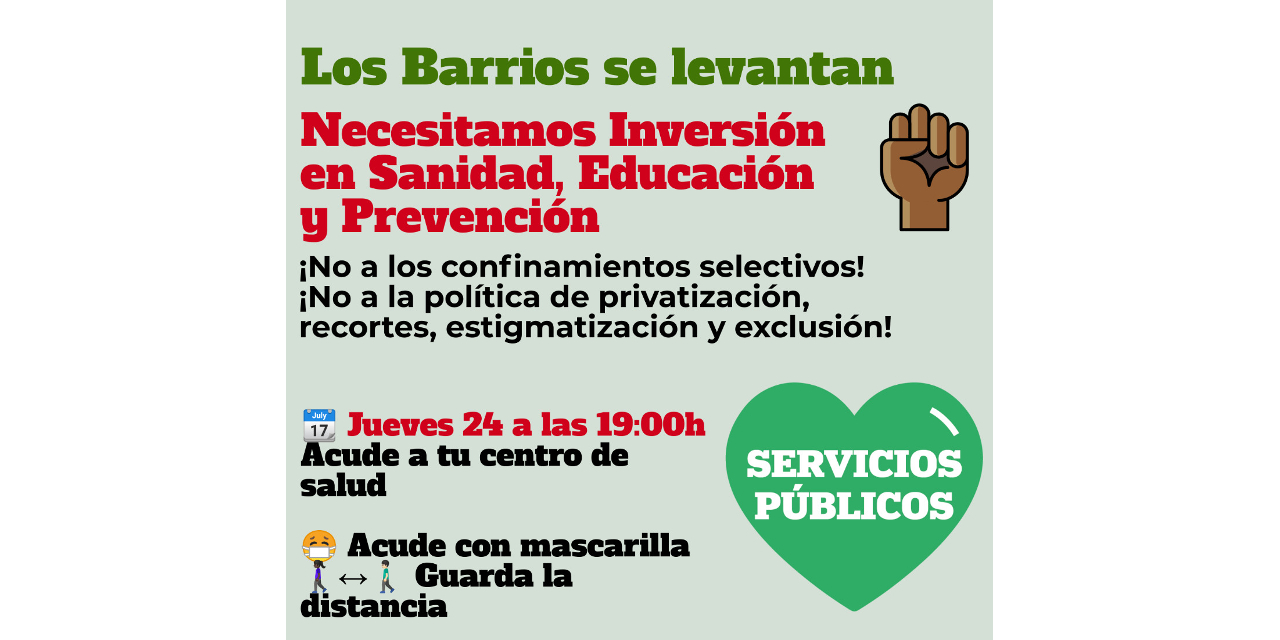 Jueves de protestas vecinales ante los centros de salud para pedir más inversión en sanidad y otros servicios públicos