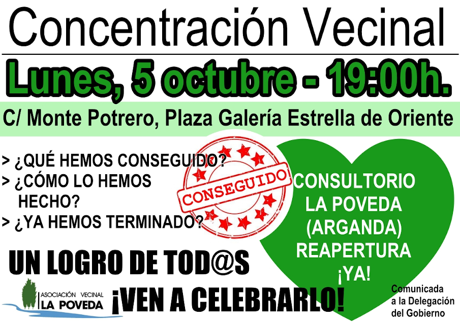 La vecindad de La Poveda celebra la reapertura de su consultorio tras seis meses y medio de movilizaciones