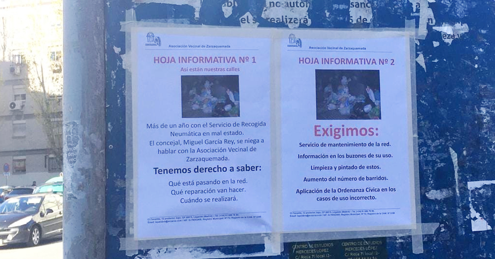 Más de un año con problemas en el servicio de recogida neumática de basura en Zarzaquemada (Leganés)