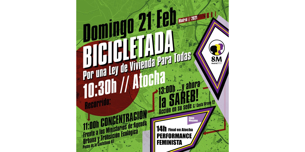 21F: marcha en bici y concentraciones “por una Ley de Vivienda para Todas”