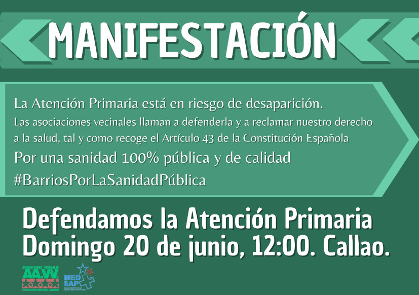 Esta semana, el movimiento vecinal impulsa 20 nuevas concentraciones y una Marea Blanca contra el cierre de centros de salud