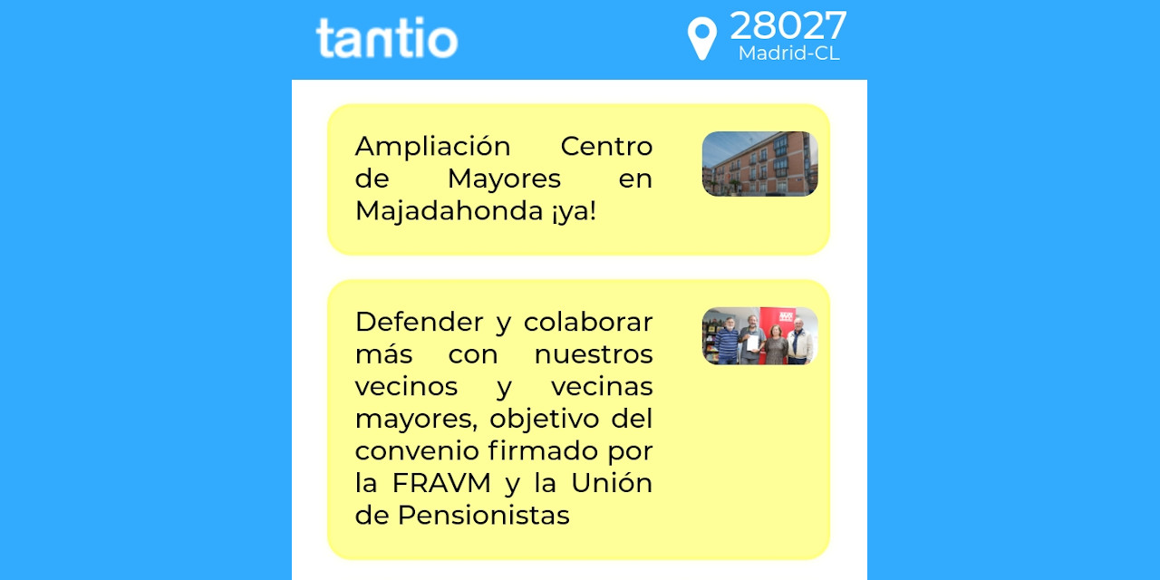 Las noticias de las asociaciones vecinales, ahora también en la aplicación para mayores Tantio