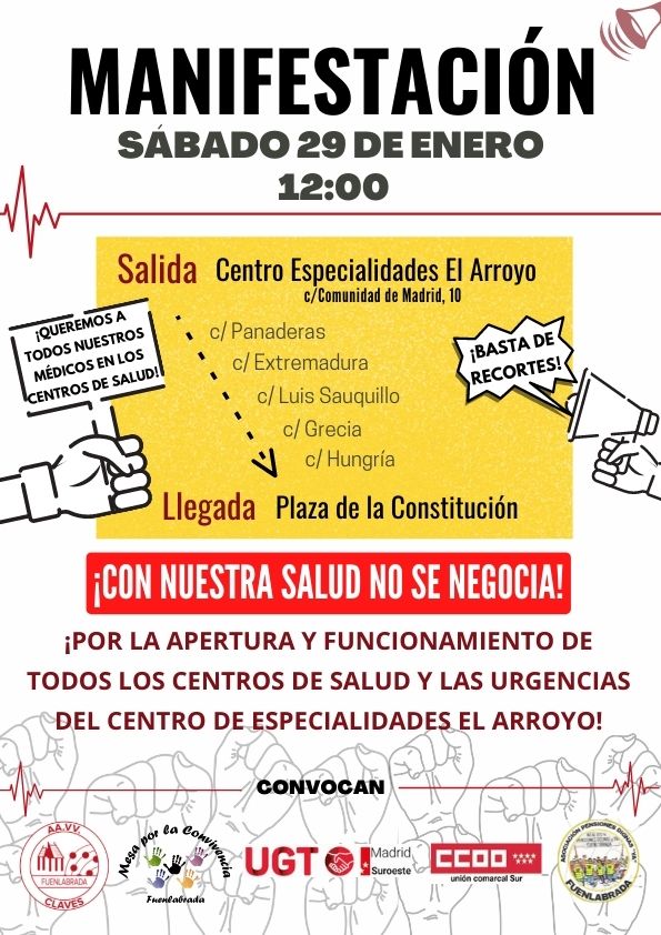 Cartel por la sanidad pública en Fuenlabrada