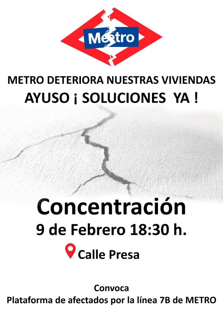Cartel concentración afectados línea 7B de Metro 