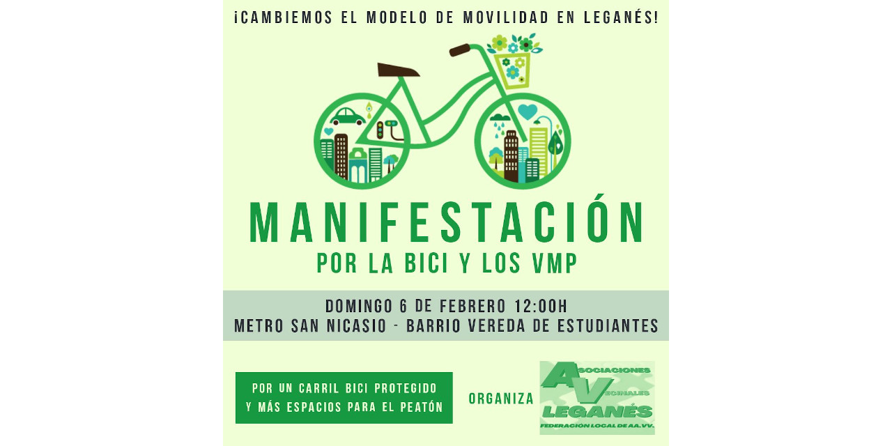 Leganés: nuevo domingo de manifestación ciclista para reclamar más espacio para la bici y el peatón