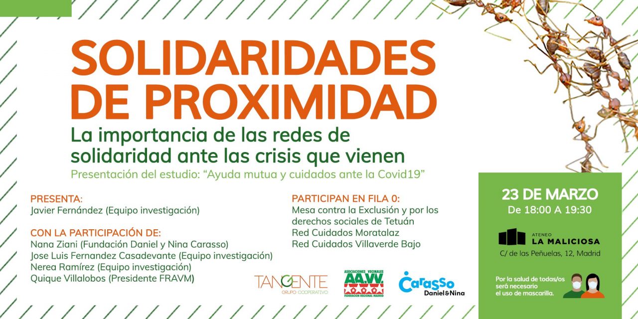 Tangente y la FRAVM presentan una investigación sobre la importancia de las redes vecinales ante las crisis