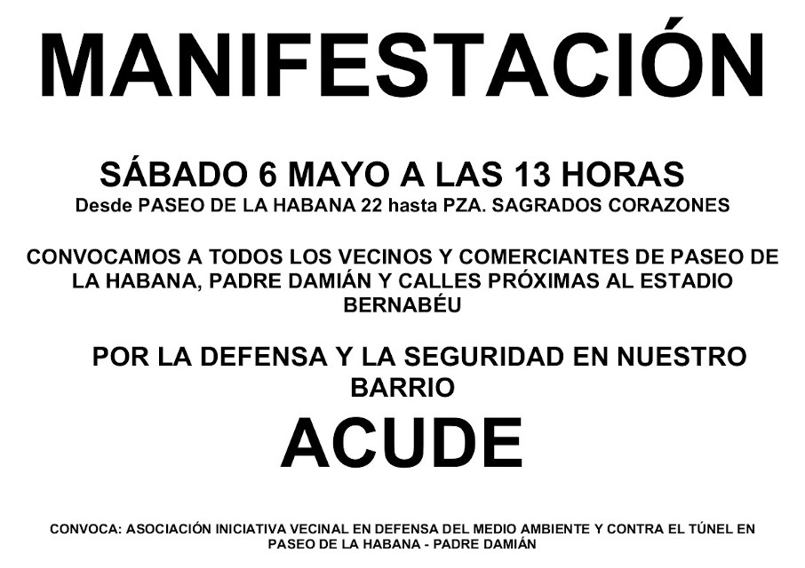 Nueva manifestación vecinal contra los parking y el túnel del Bernabéu, y van seis