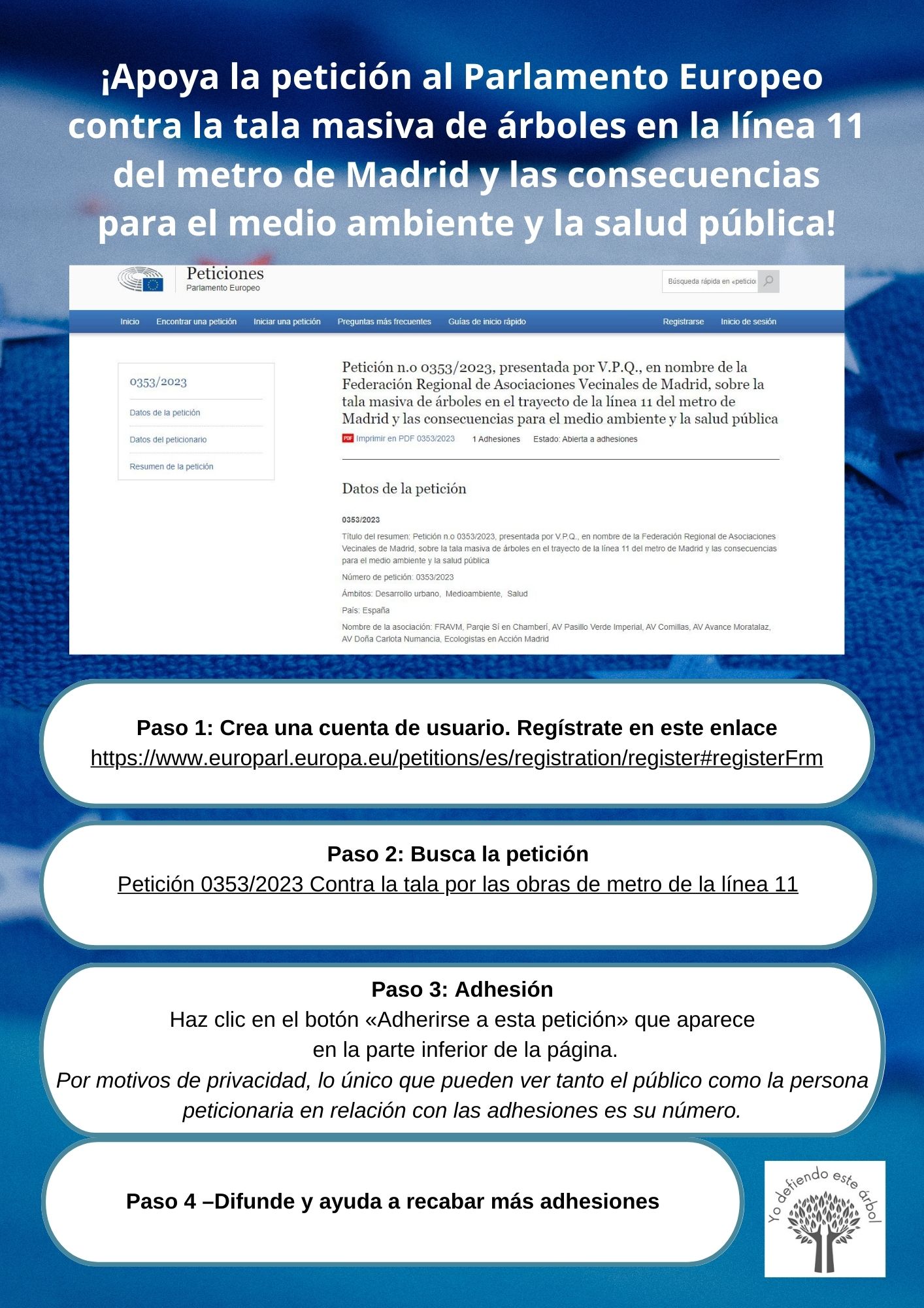 Instrucciones para apoyar la petición ante el Parlamento Europeo