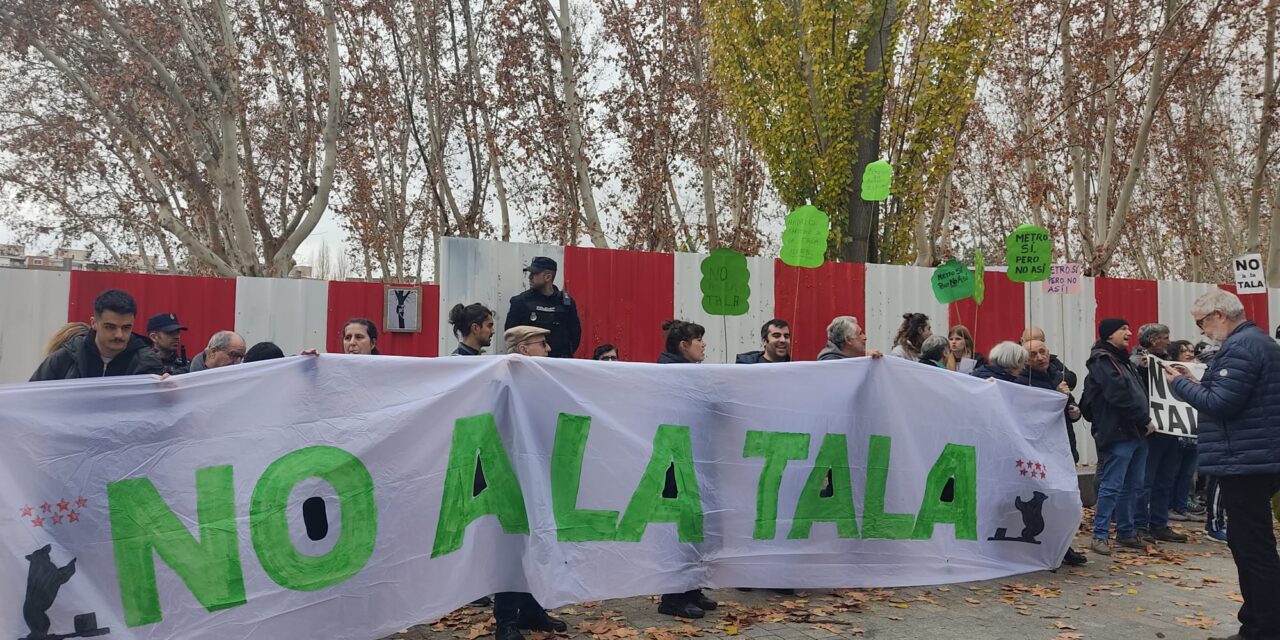 Colectivos vecinales y ecologistas tratan de paralizar la tala de árboles que ha empezado en Madrid Río