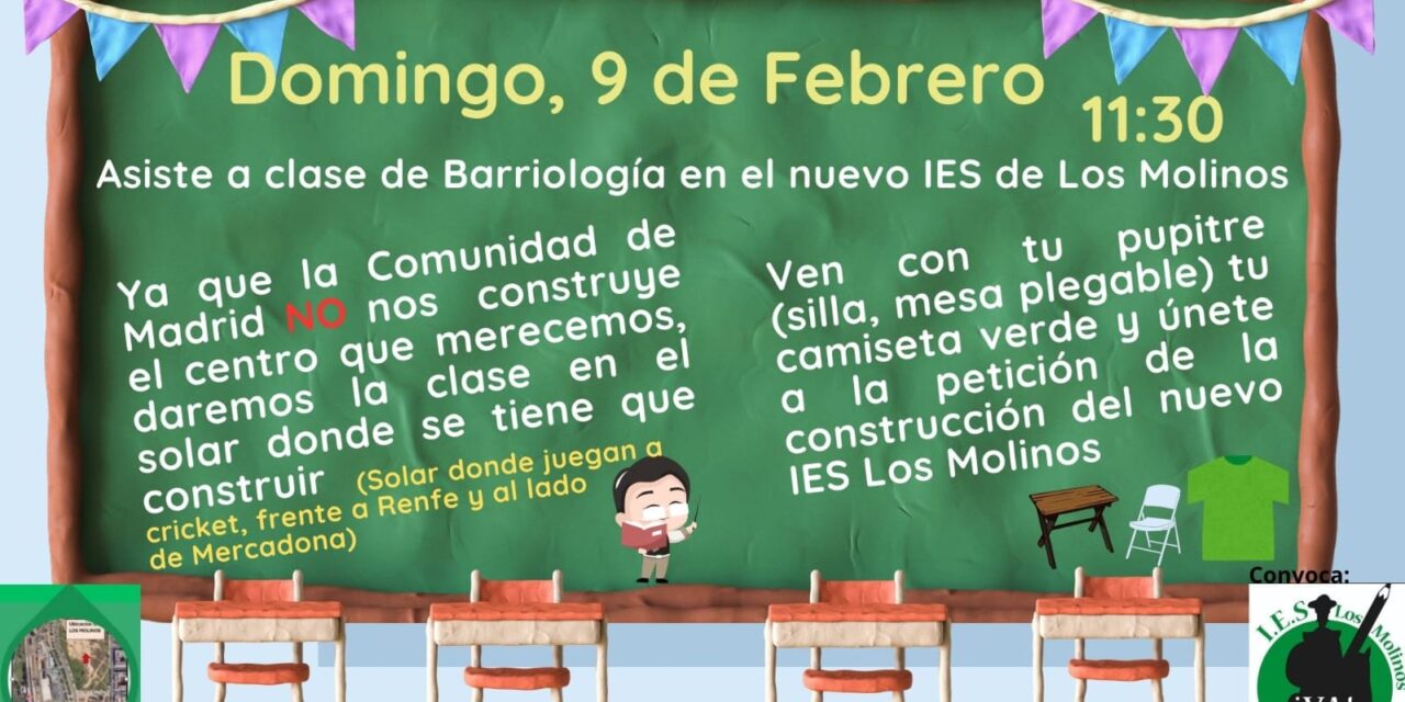 Clase de barriología en la parcela que debería acoger ya el instituto público de Los Molinos (Getafe)