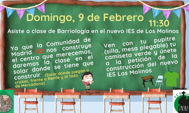 Clase de barriología en la parcela que debería acoger ya el instituto público de Los Molinos (Getafe)