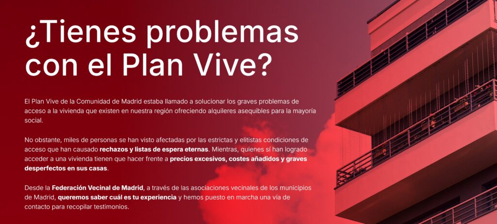 Sitio web de personas afectadas por el Plan Vive impulsado por la FRAVM