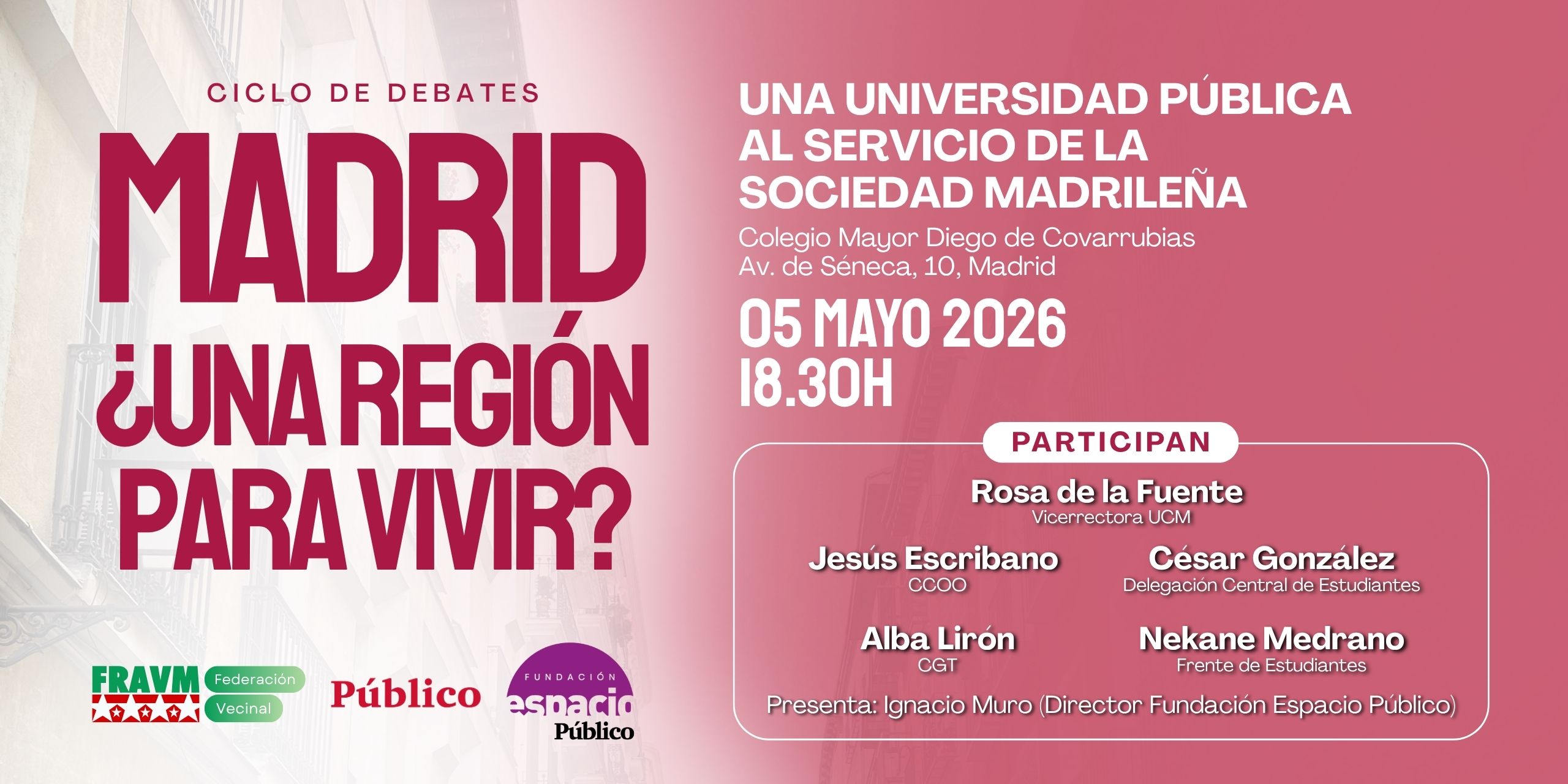 La FRAVM y Diario Público abordan el estado de la universidad pública madrileña en el tercer debate del ciclo ‘Madrid, ¿una región para vivir?’