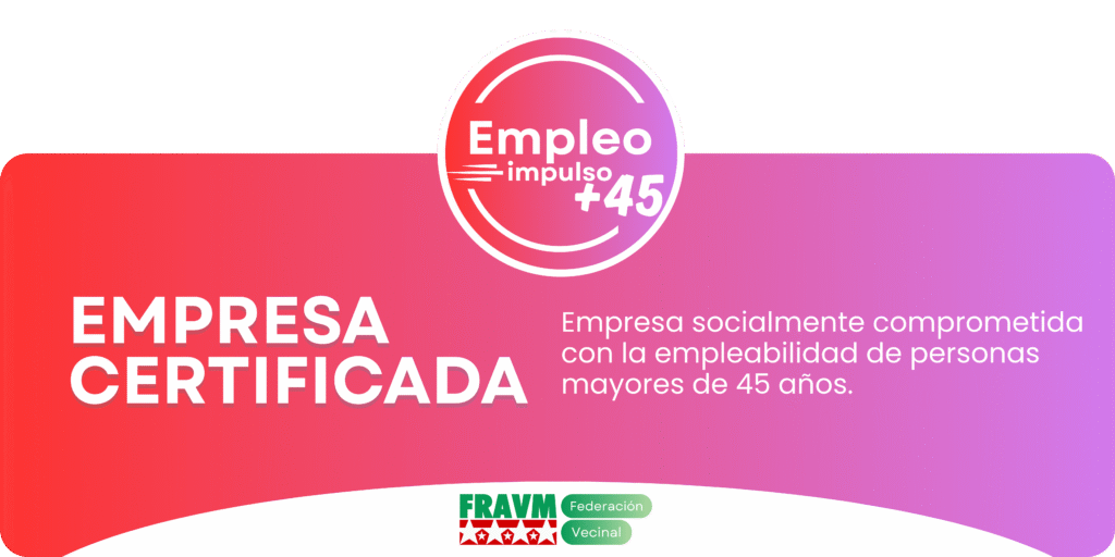 Distintivo otorgado por la FRAVM a empresas comprometidas con el empleo de personas mayores de 45 años.