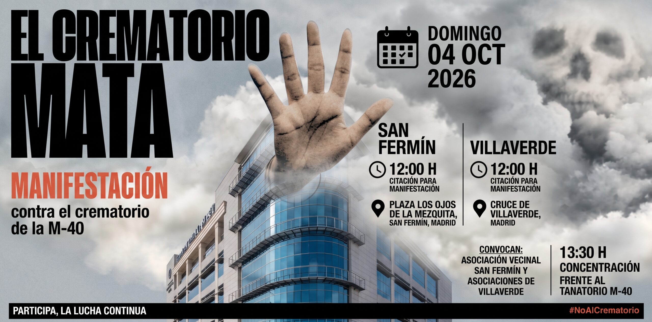 La batalla vecinal continúa: dos marchas llegarán este domingo hasta el Tanatorio de la M40 para exigir la paralización del crematorio de Parcesa